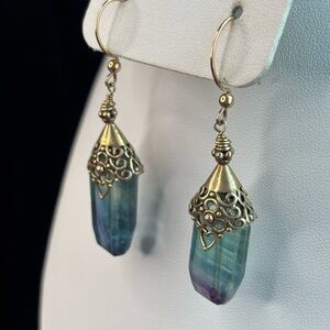 Gold and Green Crystal Drop Earrings